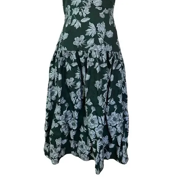 Lulus Major Flirtation Emerald Floral Jaquard Midi Dress Size M Drop Waist - Picture 3 of 10
